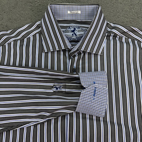 Bugatchi Other - Bugatchi Button Up Shirt Mens L Black Blue Striped Shaped Fit Long Sleeve